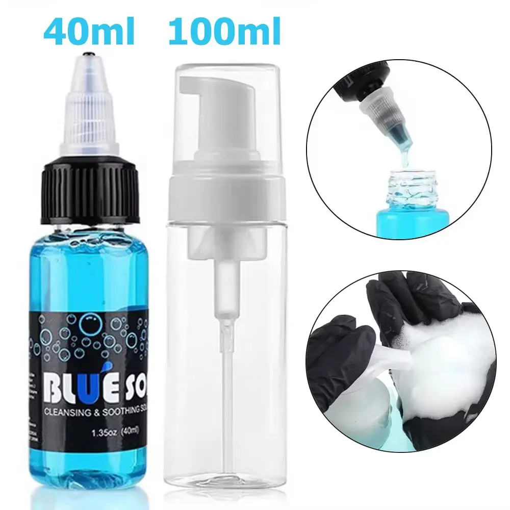 

Concentrating Tattoo Blue Soap 1.35OZ with Foaming Bottle 100ml Tattoo Cleaning Soothing Aftercare Solution Liquid Soap