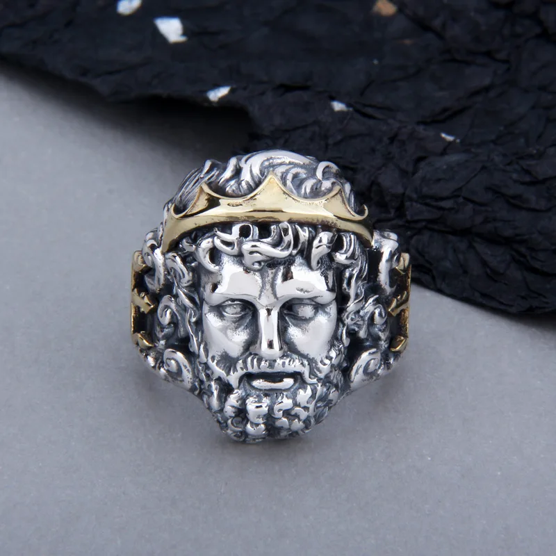 

New 100% S925 Silver Jewelry Personality Opening Zeus Ring God Punk Ring Fashion Thai silver Rock Man Ring Jewelry Trend