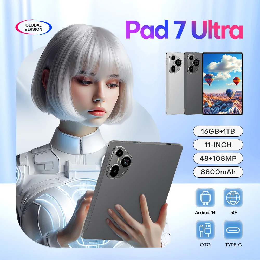 2025 Tablet pad 7 ultra Android 14.0 Brand New 11.0 inch 16GB RAM 1024GB ROM Tablets 48MP 8800mAh 10Core WIFI Bluetooth Network