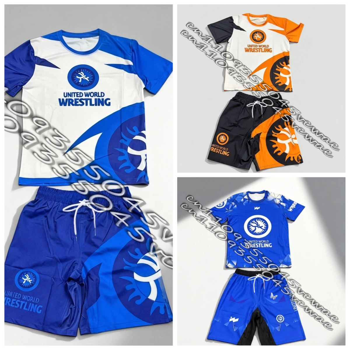 

MOTO New United World Wrestling Sports Set Men's Black White Graphic Rash Guard & Shorts Quick Drying MMA Training Combat Suit