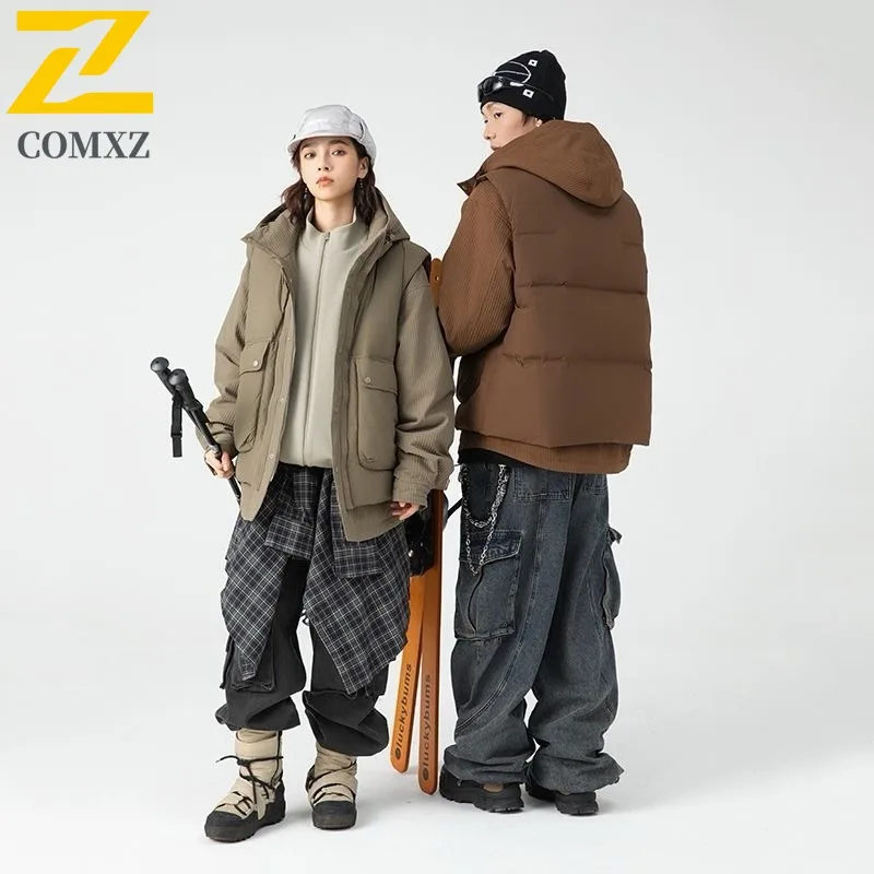 COMXZ رجل سترة منفوخة بطة أسفل 3 في 1 مقنعين قميص سترة الرجال الدافئة حشو أسفل في الهواء الطلق تسلق الجبال معطف الشتاء خفيف الوزن