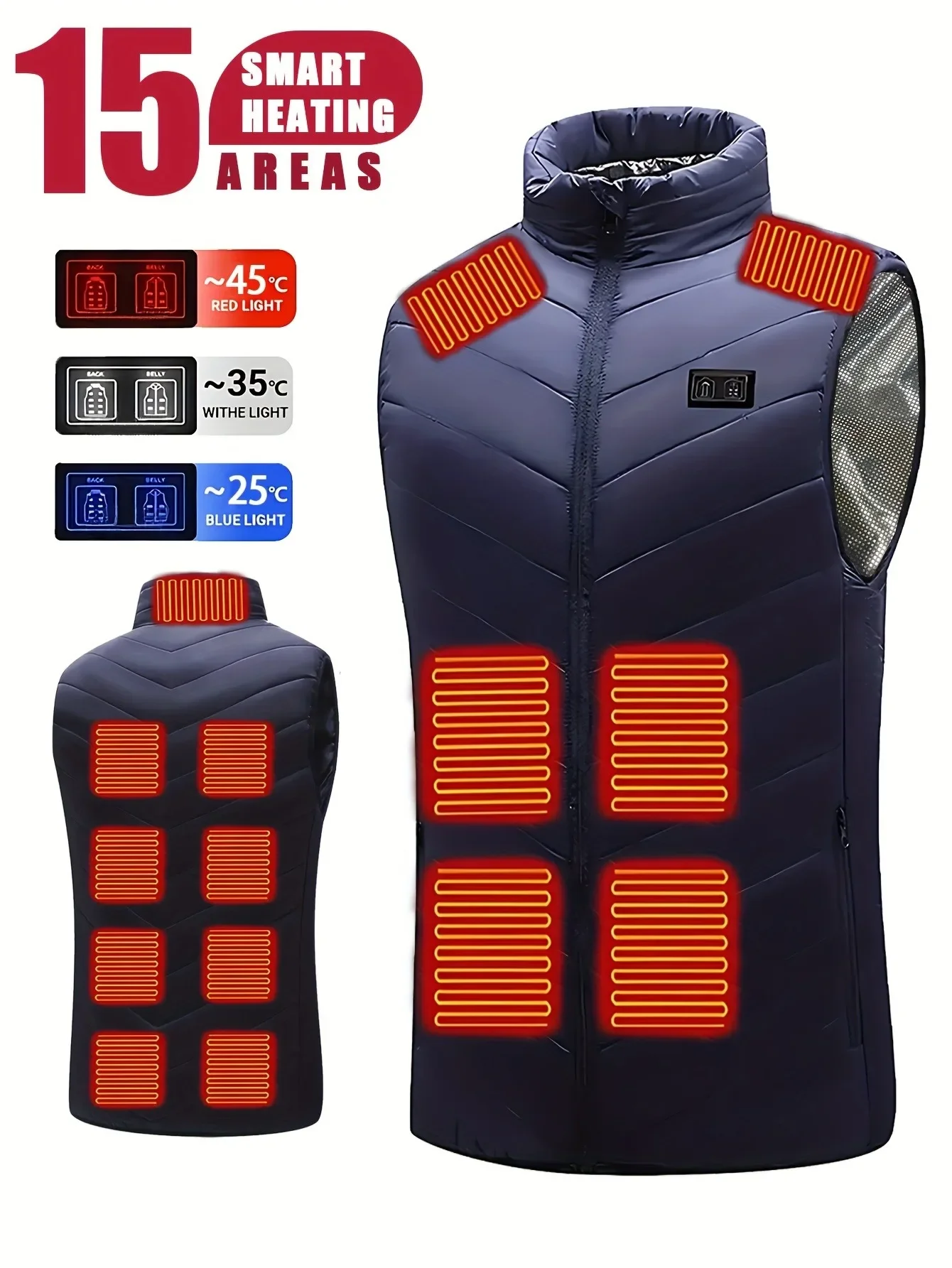 

Men's 15 Heating Areas Smart Electric Heated Vest, Washable Rechargeable With Dual Controls3 Heat Levels Outdoor Vest For Winter