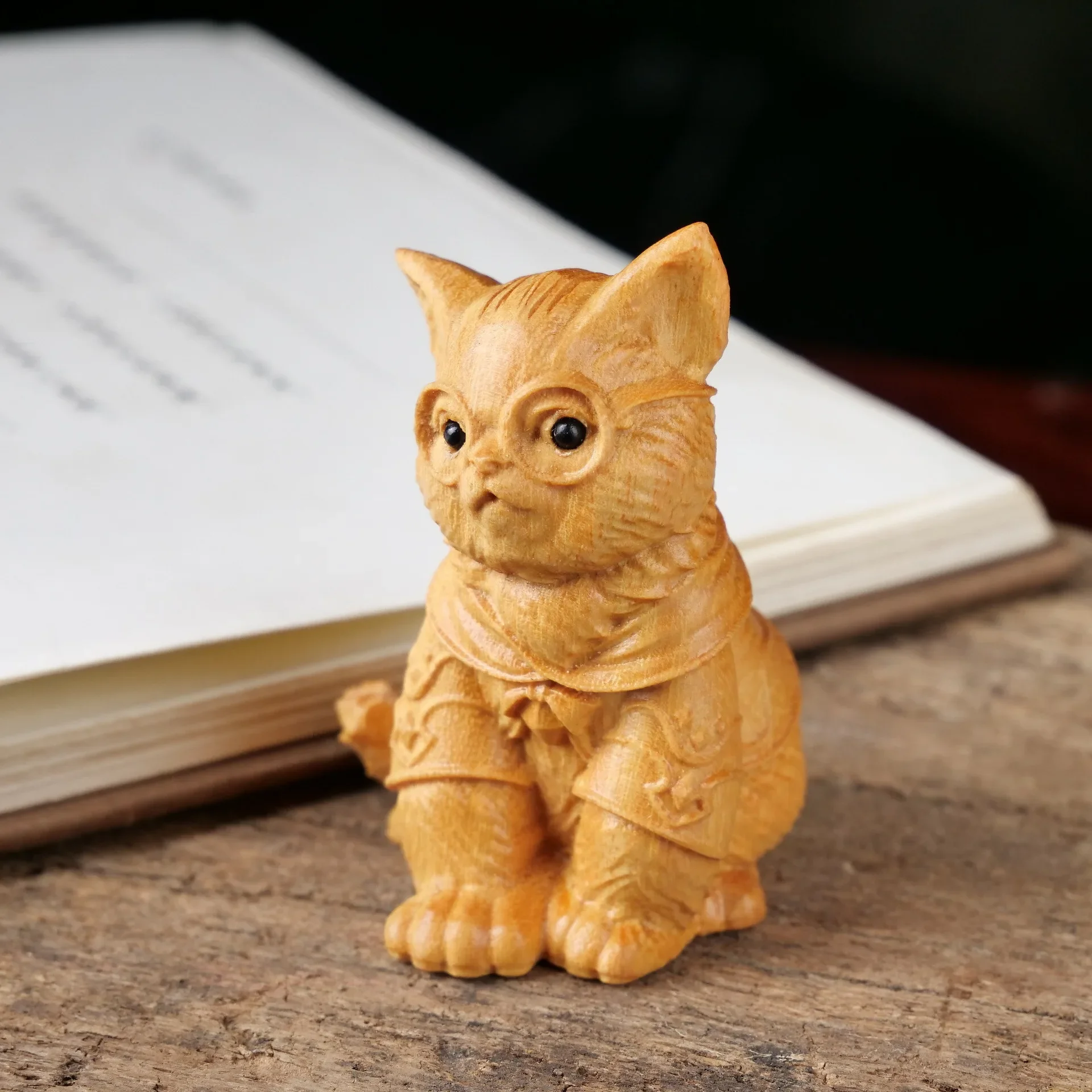

Wooden Carving Lucky Cat figures Cartoon Cute Ornament desk accessories kawaii decor Home Decoracion Habitacion,Cat lovers Gift