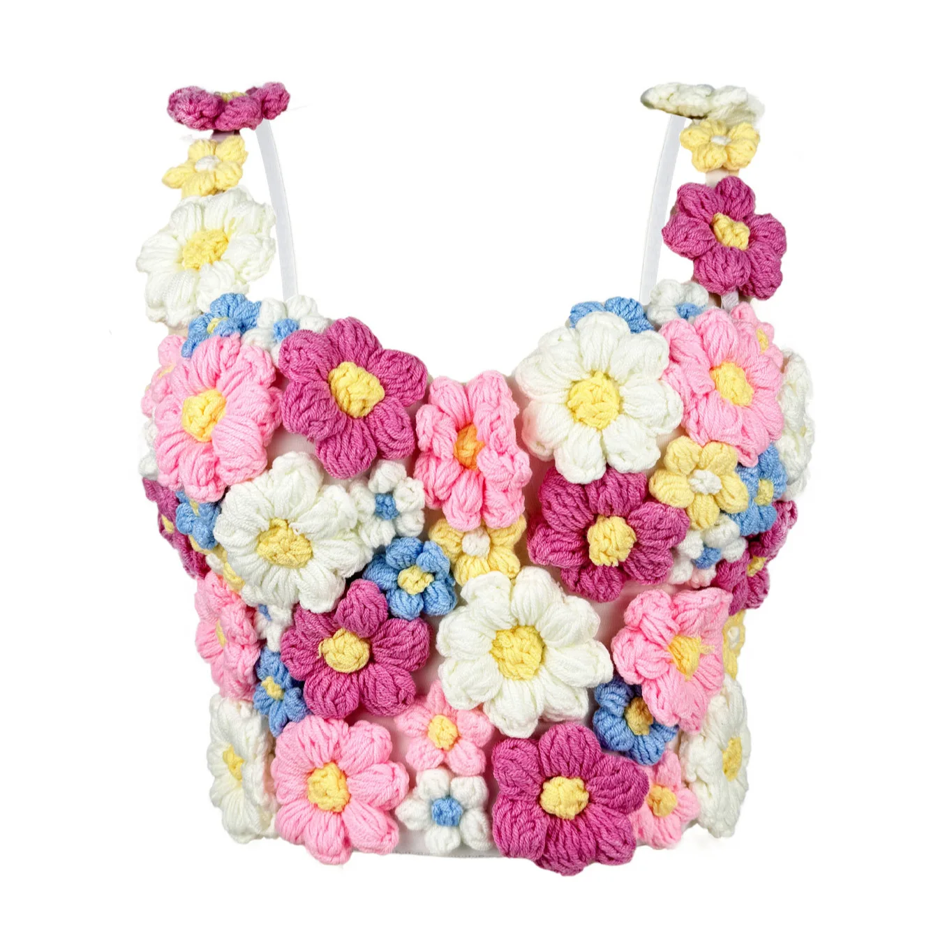

2025 Autumn Winter Knit 3D Floral Bustier Cute Pastel Corset Top with Boning Short Push Up Bra for Women Lingerie Sexy Underbust