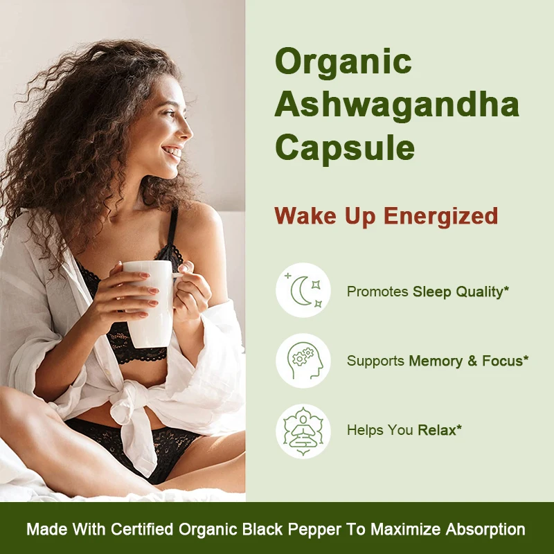 Catfit Nature Ashwagandha Capsule Help Sleep Relieve anxiety Reduce Pressure Endurance Hormones Endocrine Regulation for woman