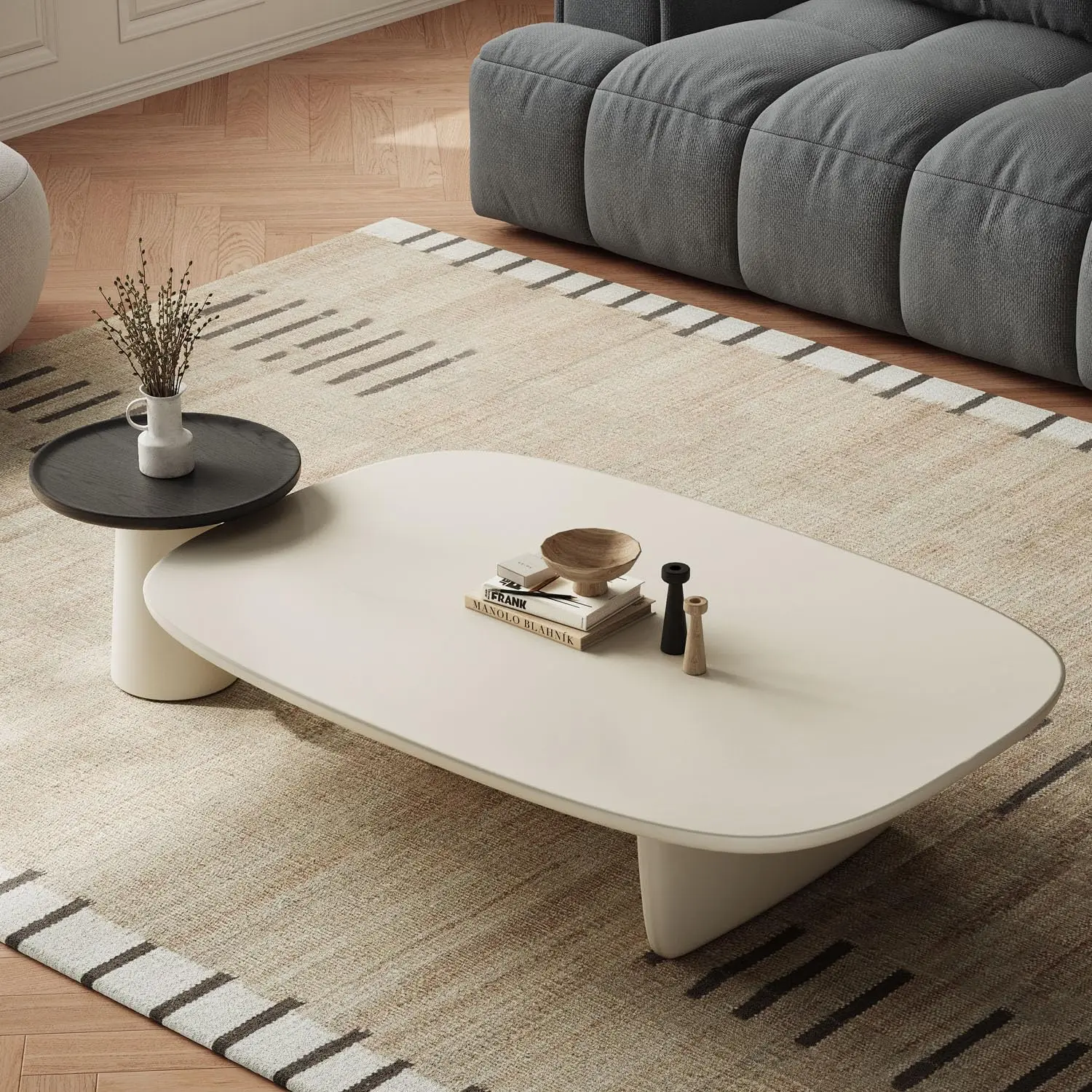 new Modern Nesting Coffee Table Set - Wood Double Leg Design, Minimalist Style Living Room Tables for Office & Lounge, Customize