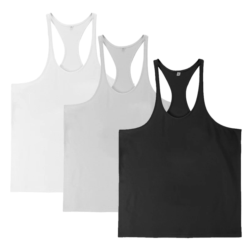 3pcs 100% Cotton Men\'s Tank Tops GYM O-neck Clothing Affordable Sleeveless Shirt for Bodybuilding Comfortable Y Back Fitness