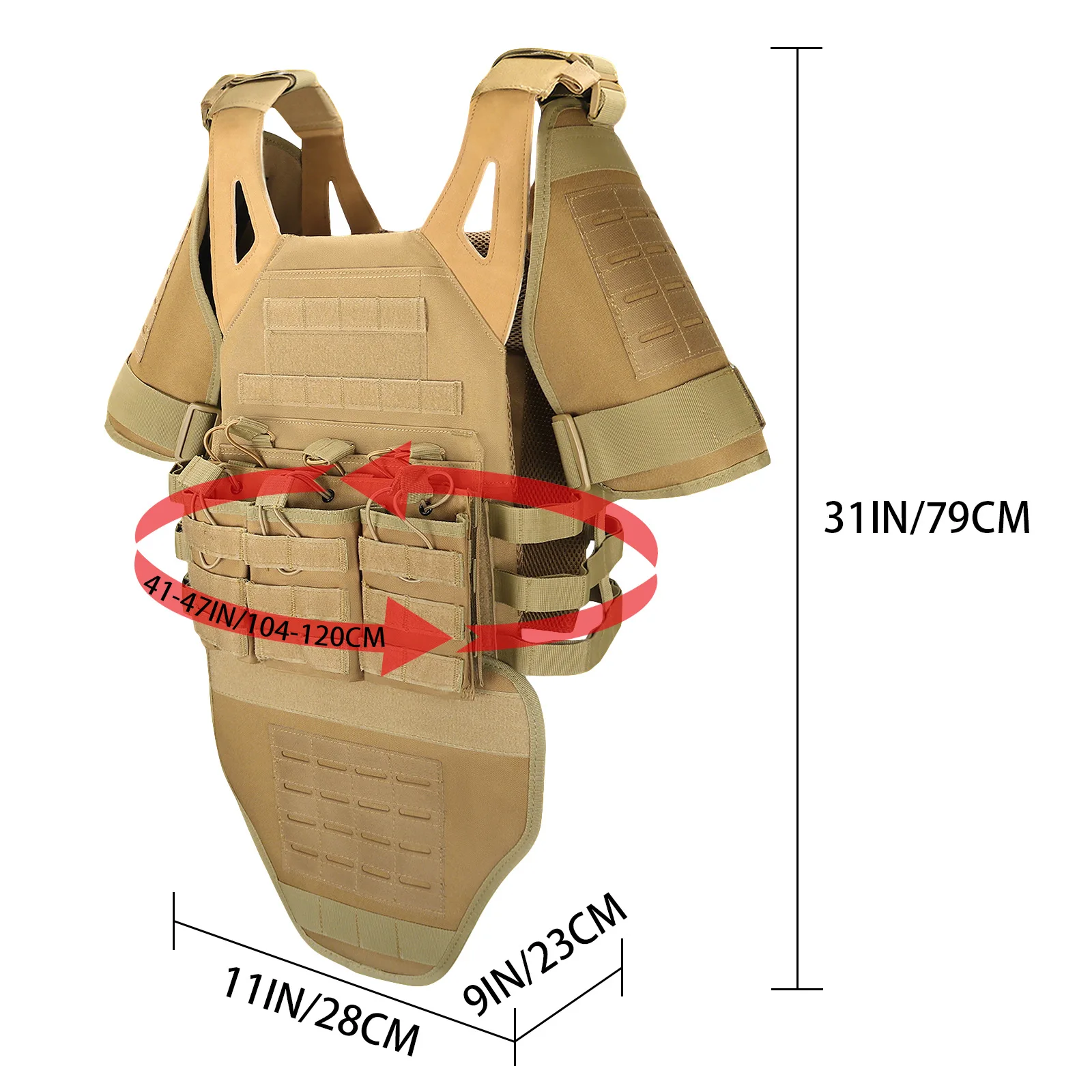 Lightweight JPC Tactical Vest Set with Shoulder & Groin Protectors, Breathable Multi-functional Body Armor for Outdoor CS & Airs