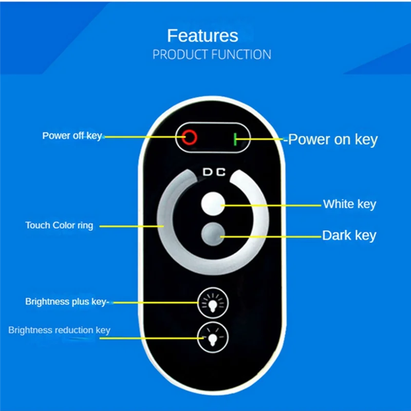 LJL Portable 6 Keys RF LED Touch Dimming Controller Wireless Remote Control LED Monochrome 12-24V 18A