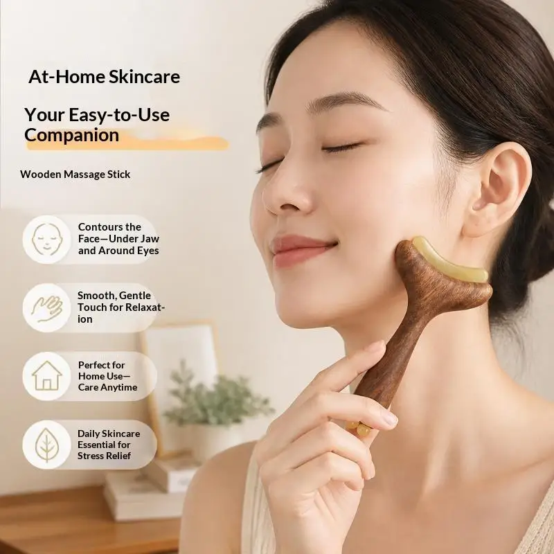 New Wooden Handle Facial Massage Tool Ergonomic Grip Self Care Gift Gua Sha Board Smooth Rounded Edges Portable