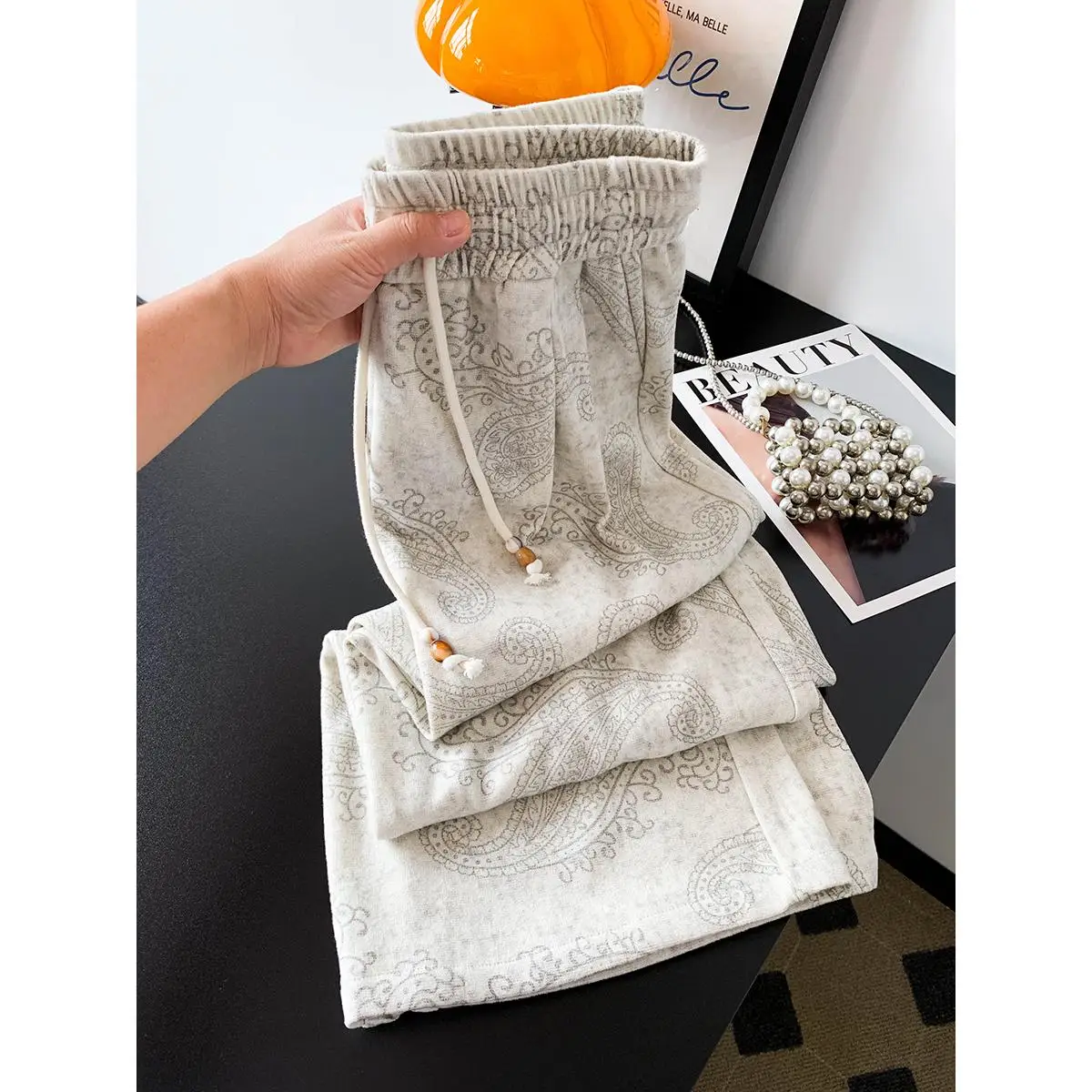 Cintura alta perna reta com cinto calças lenço de seda detalhe premium quali início do outono 2025 na moda senhoras casuais calças de algodão