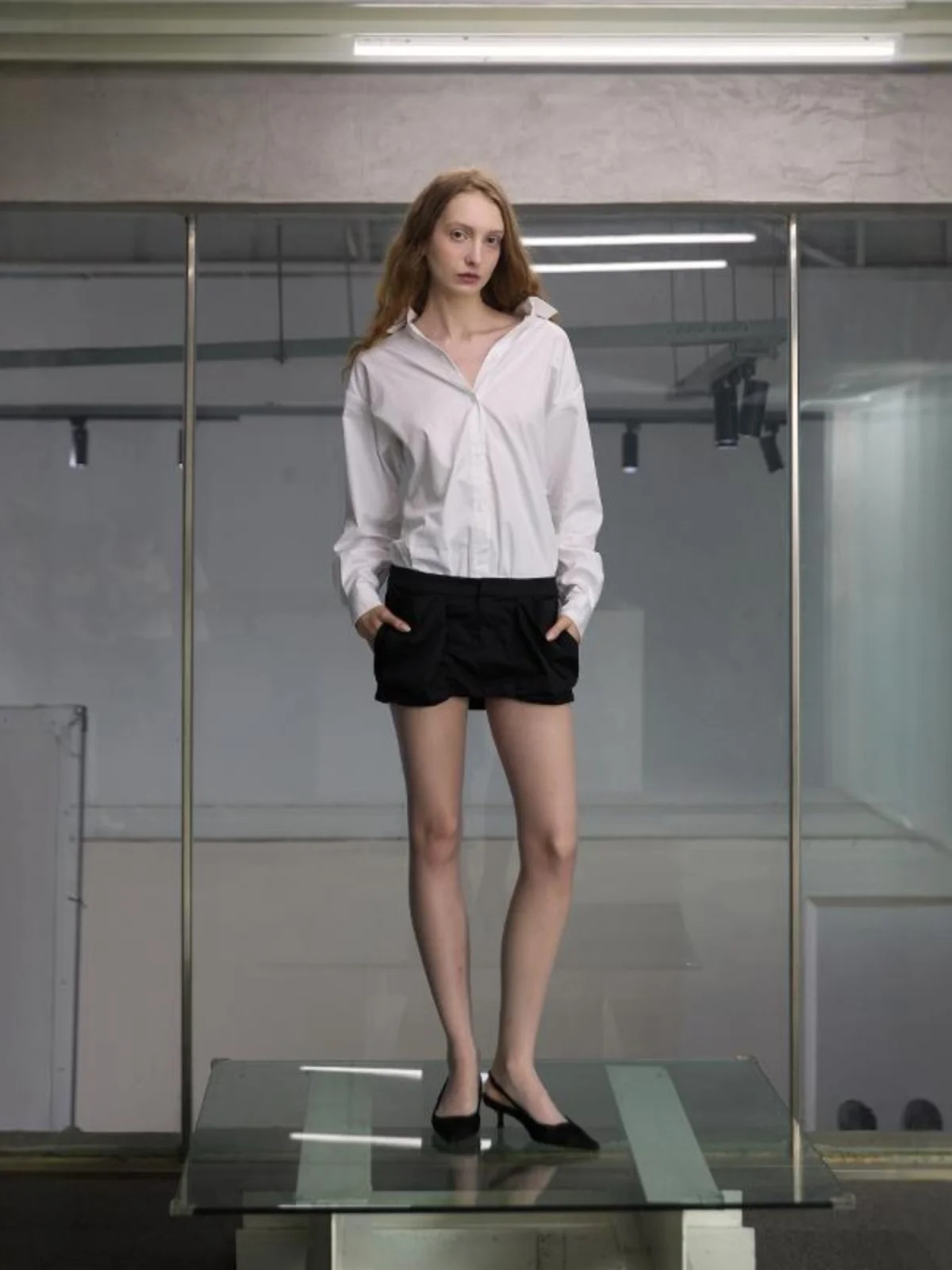 

Studio Long Sve irt Waist Cinched Basic Sle Versatile Simple Quali Commute White irt Women's Faion Autumn Cotton