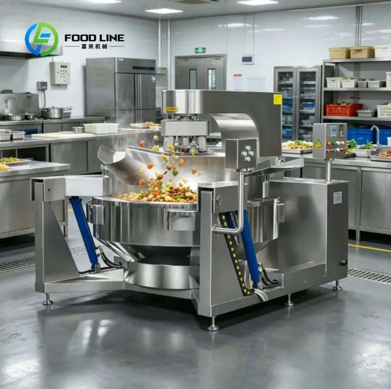 Automatic Industrial Food Mixing Kettle with Time Control and Tilting Pouring System for Sauce, Jam, Flour, Restaurant