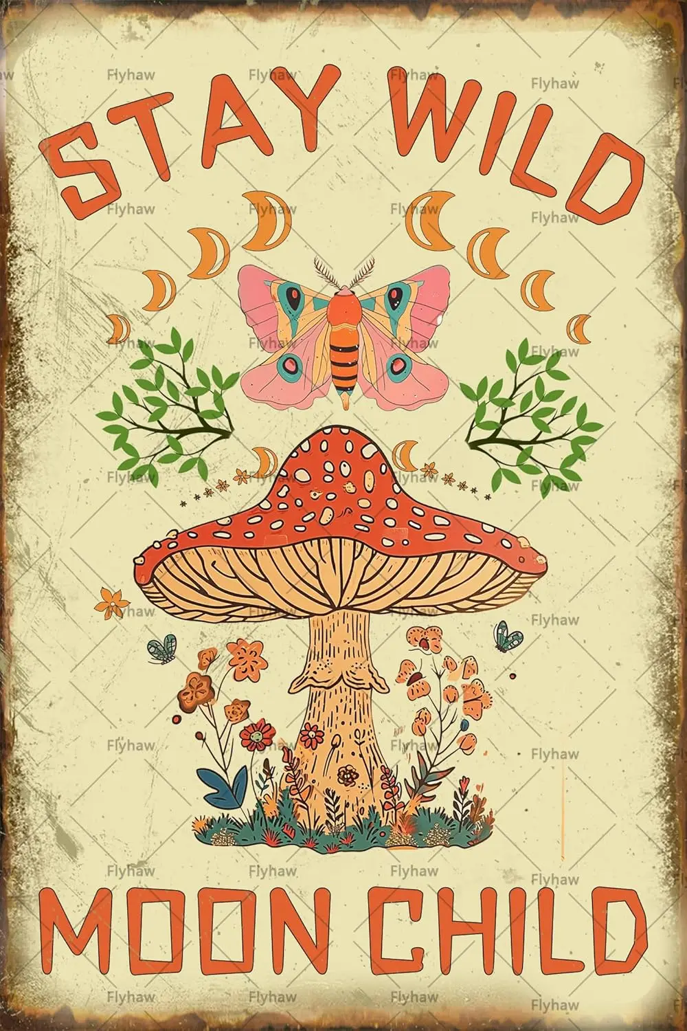 Mushroom Metal Tin Sign Stay Wild Moon Child Sign mushroom wall decor Retro Mushroom Signs Wall Decor mushroom bathroom decor 12