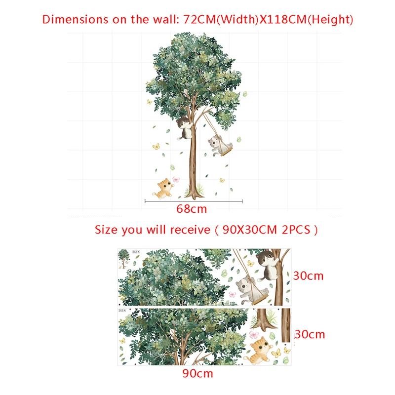 Kreskówka słodki kociak roślina naklejka do domu wystrój salonu winylowa naklejka ścienna ze zwierzętami drzewo wspinaczkowe DIY dzieci tapeta na