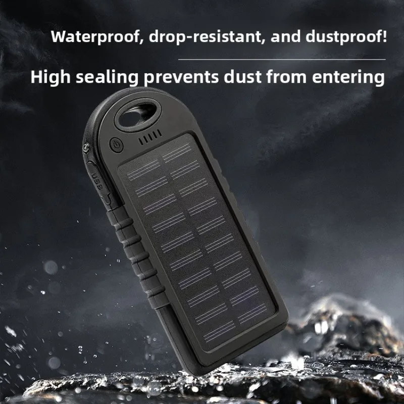 5000mAh Solar Power Bank Waterproof Dustproof Shockproof Outdoor Portable Charger with LED Camping Light External Battery Pack