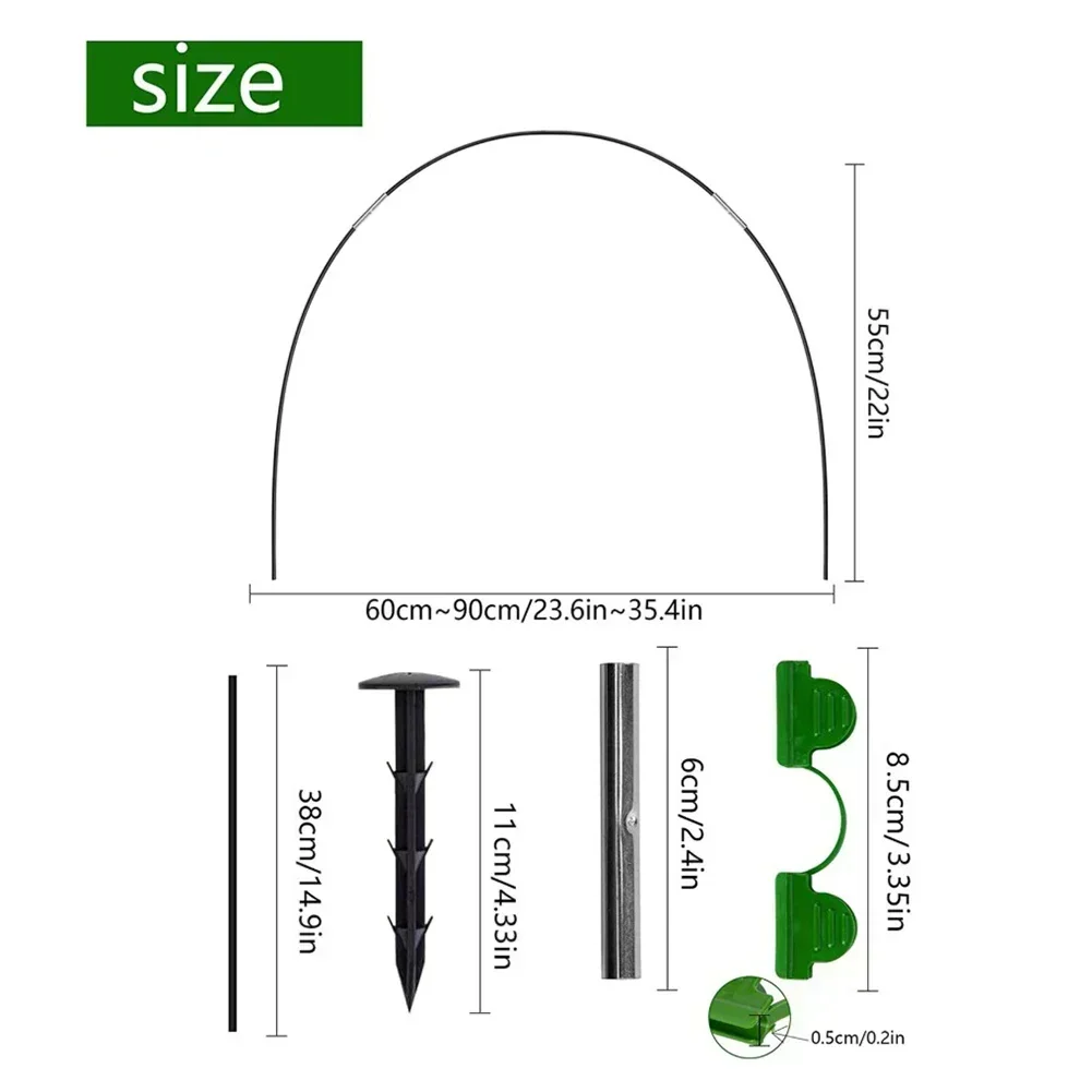 Custom Size Garden Hoops Kit for Raised Beds and Tunnels Plant Protection with Fiberglass Rods Connectors and Clips