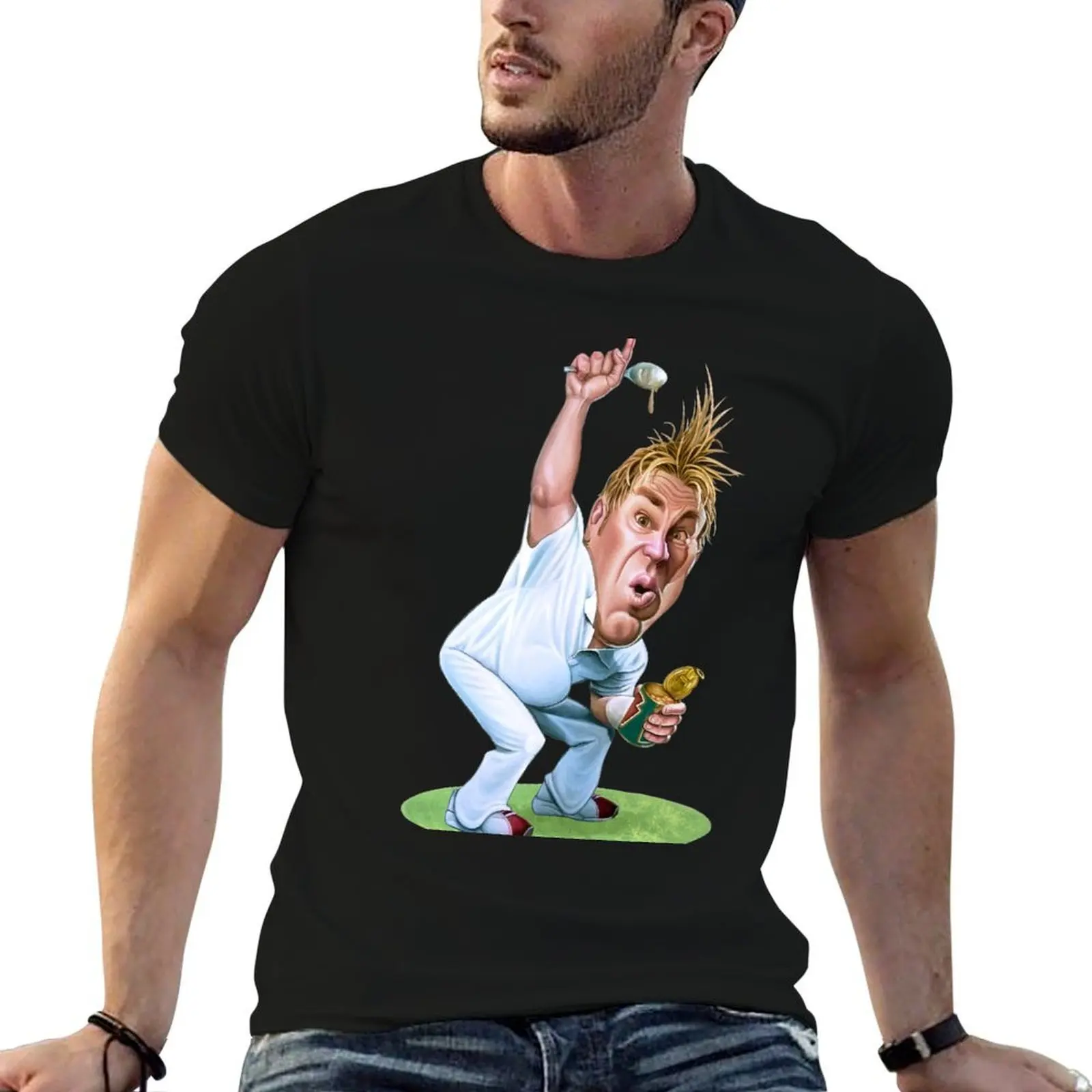 Shane Warne Will he bowl with the wind? Caricature T-Shirt t shirts for man cotton anime t shirts for man T-Shirt