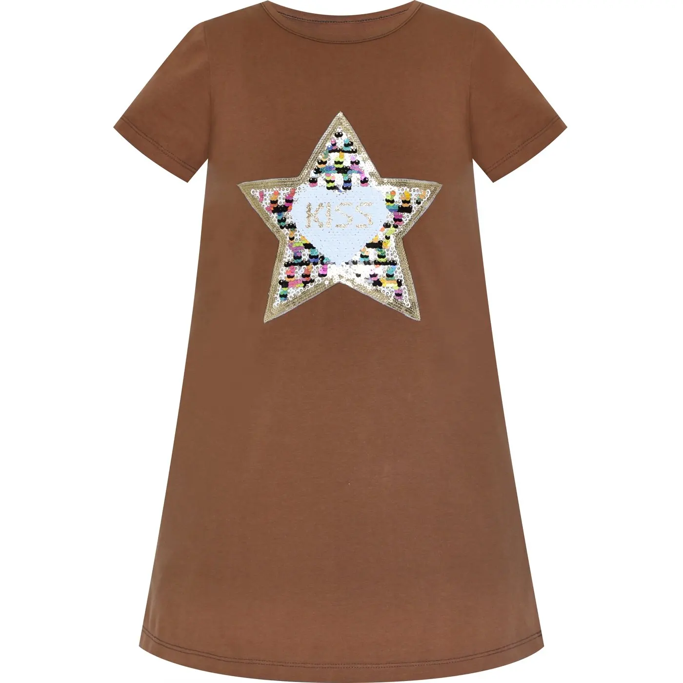 Girls Dress Cotton Casual Star Embroidered Violet Coffee