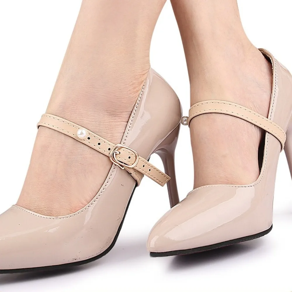 1쌍 패션 진주 하이힐 신발 밴드 버클로 조절 가능 여성 신발끈 헐거짐 방지 힐 스트랩 벨트