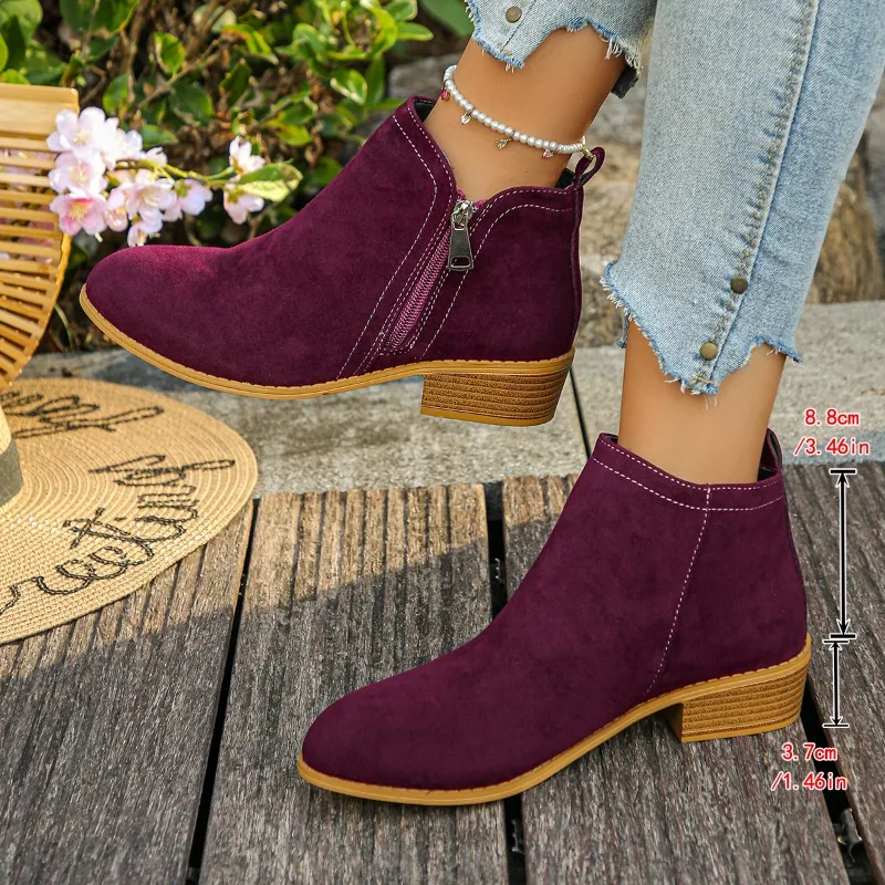 أحذية نسائية مريحة ومتعددة الاستخدامات، سحابات جانبية جديدة بمقدمة مدببة، أحذية قصيرة بسيطة وعصرية، أحذية شتوية قصيرة #1