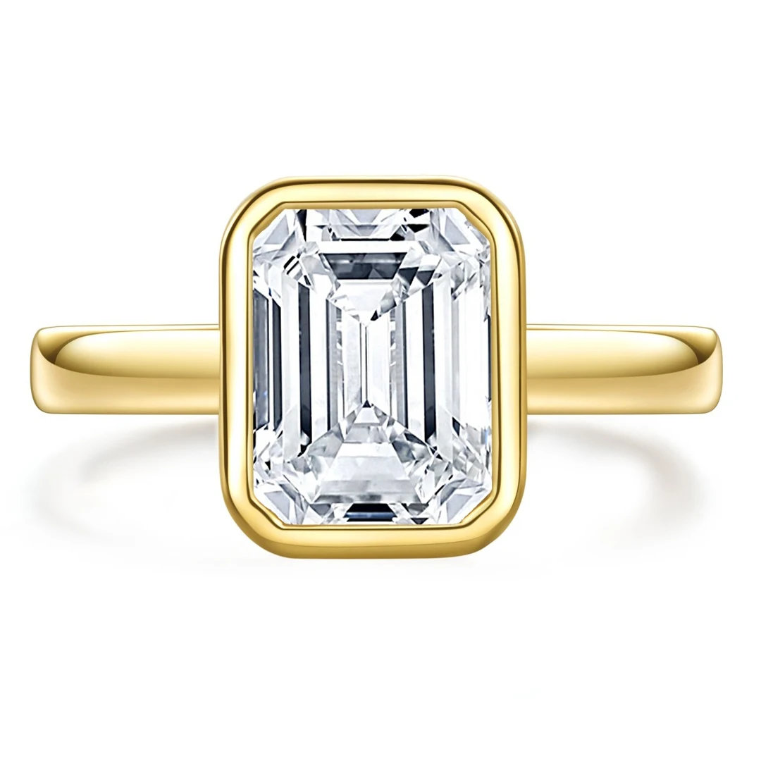 

2.0ct 6x8MM Rectangular Moissanite Gold Ring Women S925 Silver 100% Genuine Passed Diamond Test Ring Sparkling Jewelry Gift
