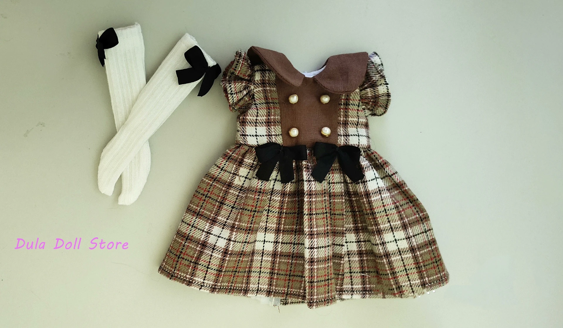 Dula Doll Clothes Dress Coffee-colored checker skirt Blythe Qbaby ob24 ob22 Azone Licca ICY JerryB 1/6 Bjd Doll Accessories