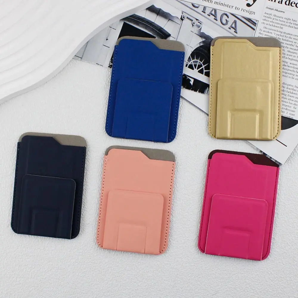 PU Leather Cell Phone Card Holder Anti-Slip Back Sticker Phone Holder Adhesive Card Case Stick-on Phone Stand