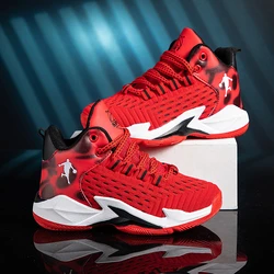 Hot Sale Red High Top Kids Basketball Sneakers Mesh Breathable Boy's Sports Shoes Non-Slip Wear Resistance Basketball Shoes Girl