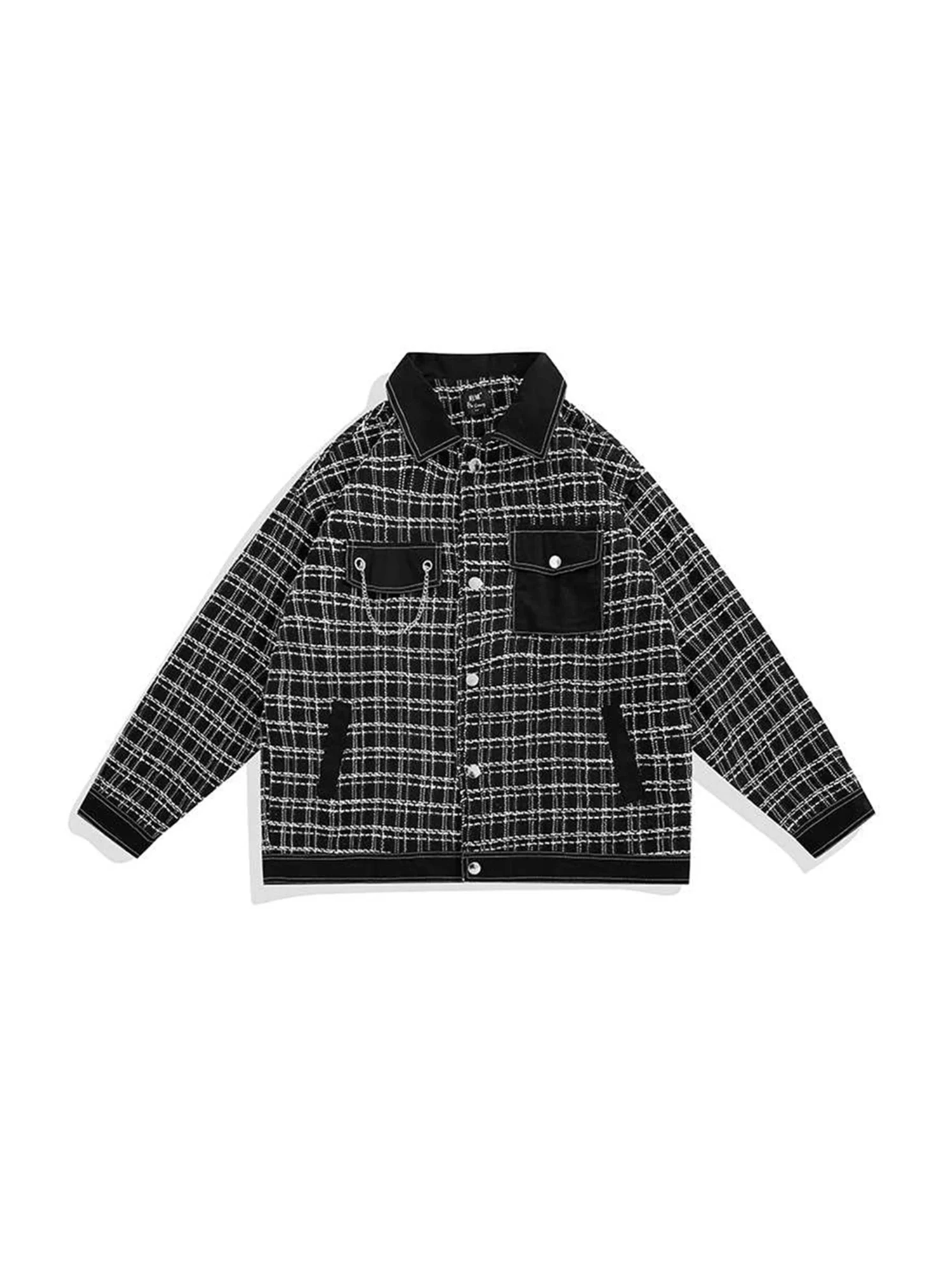 Women's Black Gothic Tweed Check Blazer Jacket Vintage Korean Oversize Plaid Coats Loose Harajuku Streetwear Outerwear Tops 2025