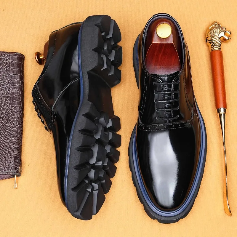 

Men Wedding Shoes Men's Genuine Leather Business Casual Platform Oxford Shoes