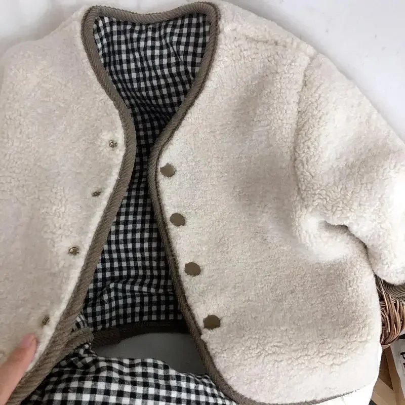 New Autumn and Winter Warm Jacket Children Two Sides Wear Plaid Plush Jacket Kids Jackets Winter Clothes for Girls DGUKYM