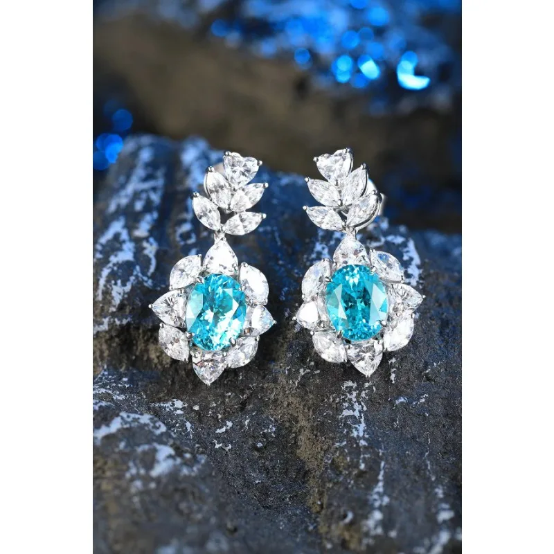 

Ruihe New Customize 925 Silver Oval Shape 6.47ct Lab Grown Paraiba Gmestone Earrings Fine Jewelry for Women Gift Wedding Favor