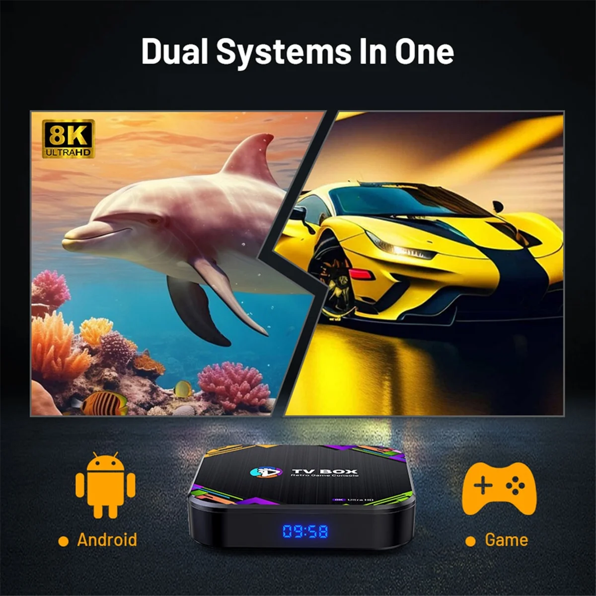 AT42 Android 13 TVボックス スーパーコンソールX8 レトロビデオゲームコンソール 20000種類のビデオゲーム内蔵 /PS1/DC/N64/MAME対応 8K出力 イギリス仕様