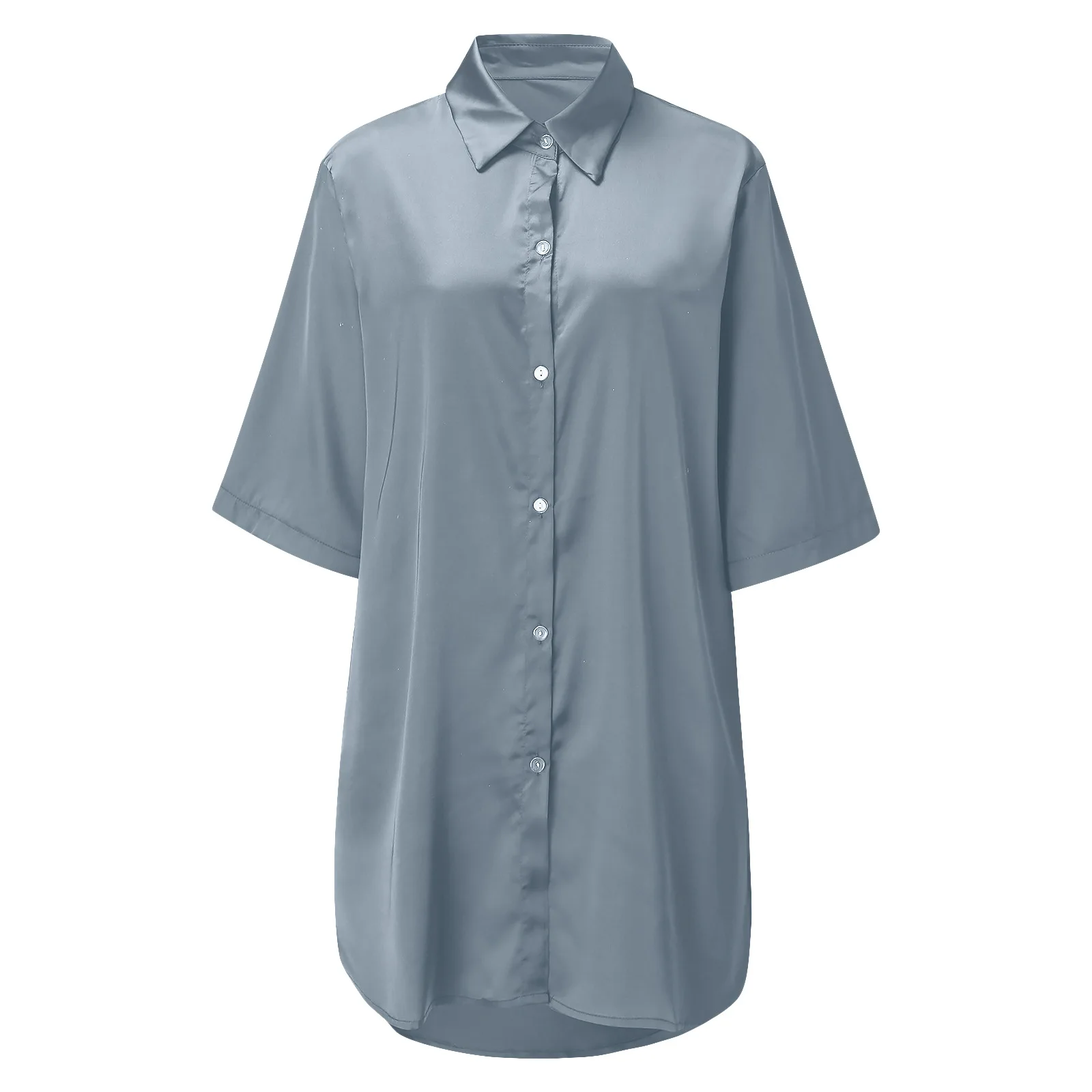 Women's Solid Color Silky Soft Pajamas Sexy Long Sleeve Nightshirt Smooth & Skin-Friendly Comfortable Home Sleepwear for Ladies