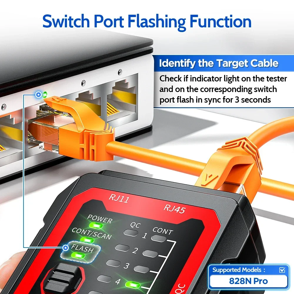 AMPCOM Network Cable Tester Kit, USB Charging, Test on PoE, NCV, Ethernet Port Flashing, Crimping Checking,LAN Cable Tracer Kits