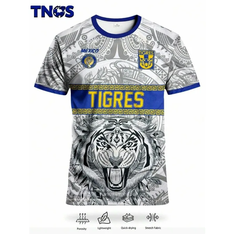 

Футболка Mexico Tigres UANL с 3D-принтом Aztec, серо-бело-сине-желтая, с изображением тигров, семейный комплект, дышащая, быстросохнущая, спортивная, повседневная, верхняя одежда