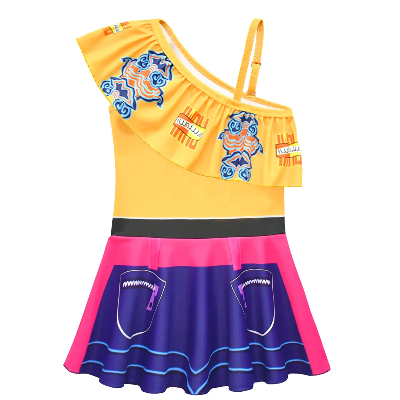 2pcs/set Kids Girls' One-Shoulder One-Piece Swimsuit Swim Cap New Summer Children's One-Piece Skirt Swimsuit Beachwear 20689
