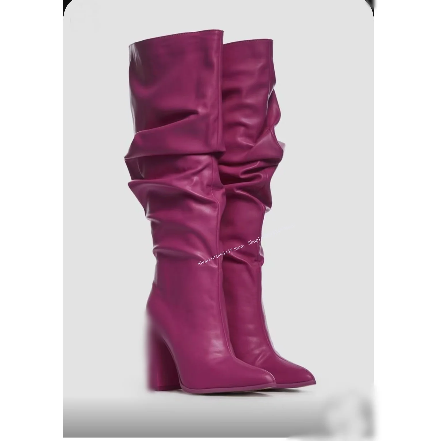 

Purple Chunky Heel Knee High Boots Pointed Toe Fashionable Sexy Cool Summer Casual Big Size Woman Shoes Zapatillas Mujer