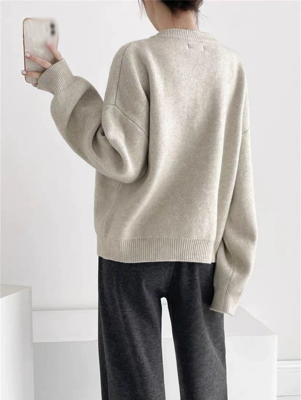 Jaket Sweater rajut wanita, gaya lembut Chic warna Solid dada tunggal jaket malas longgar leher O musim gugur musim dingin semua cocok atasan kardigan