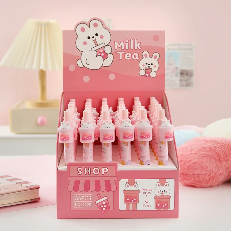 

36 шт./лот Kawaii чай с молоком кролик пресс гелевая ручка милые 0,5 мм черные чернила нейтральные ручки рекламный подарок офисные школьные принадлежности