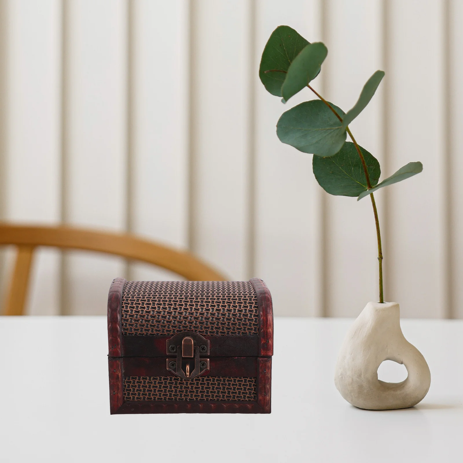 صندوق تخزين تذكار خشبي عتيق، حامل حلية، منظم مجوهرات صغير قابل للقفل، صندوق كنز مزخرف للمنزل #1