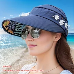 Women Summer Outdoor Hat Travel Casual Sun Protection Foldable Hat Beach Wide-brim Cap Flower Pattern Visor Baseball Hat
