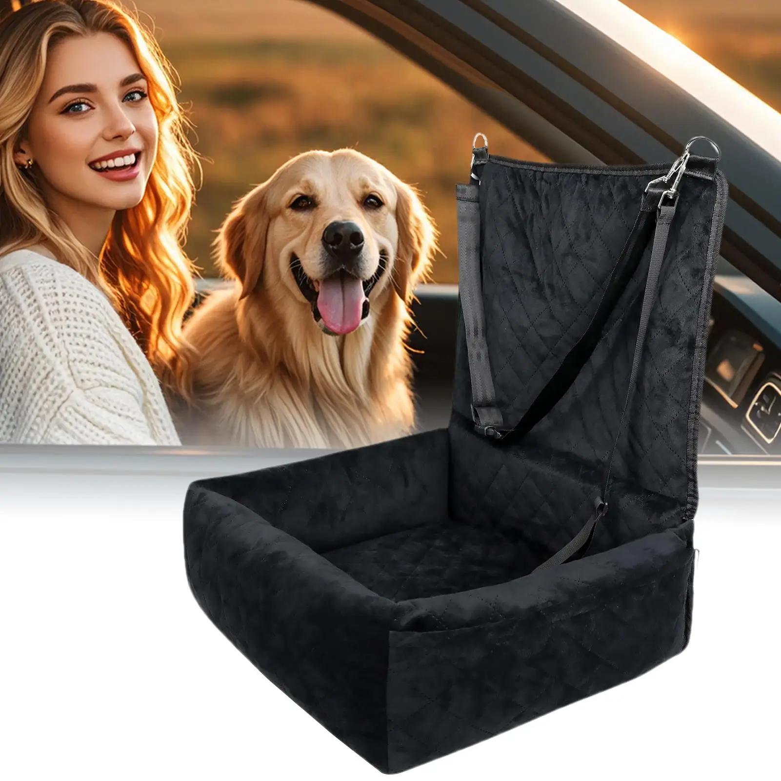 مقعد سيارة للكلاب مرتفع قابل للغسل 2 جيوب جانبية مقعد الحيوانات الأليفة جرو وسادة السيارات للمركبة RV SUV شاحنة المقعد الأمامي والخلفي #4