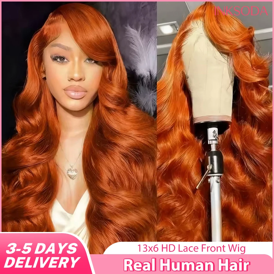 

Плотность 220% # 350 Ginger Orange Colored 13x6 HD Lace Front Wig Human Hair Lace Frontal Wigs Body Wave Pre Plucked Wigs For Woman