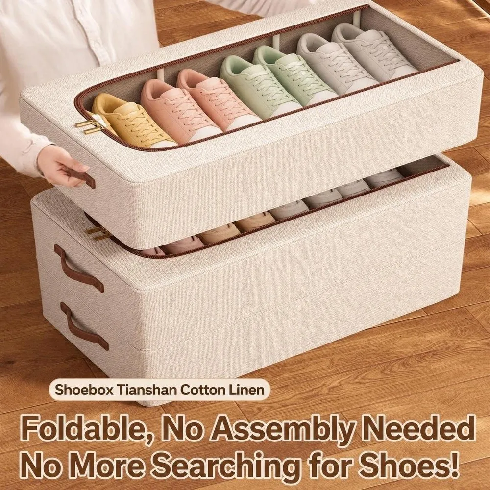 Double Window Design Shoe Storage Box Moisture-Proof Sturdy Handles Shoe Organizer Container Dustproof Clear Window