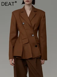 DEAT-Blazer à col cranté pour femme, veste à manches longues, simple boutonnage alertes onal, taille plissée, mode printemps 2024, nouveau, 7AB1120