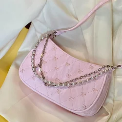 Embroidery Bow Pearl Women's Shoulder Bag Sweet Solid Colour Female Crossbody Bags Diamond Sewing Thread Ladies Commute Purses