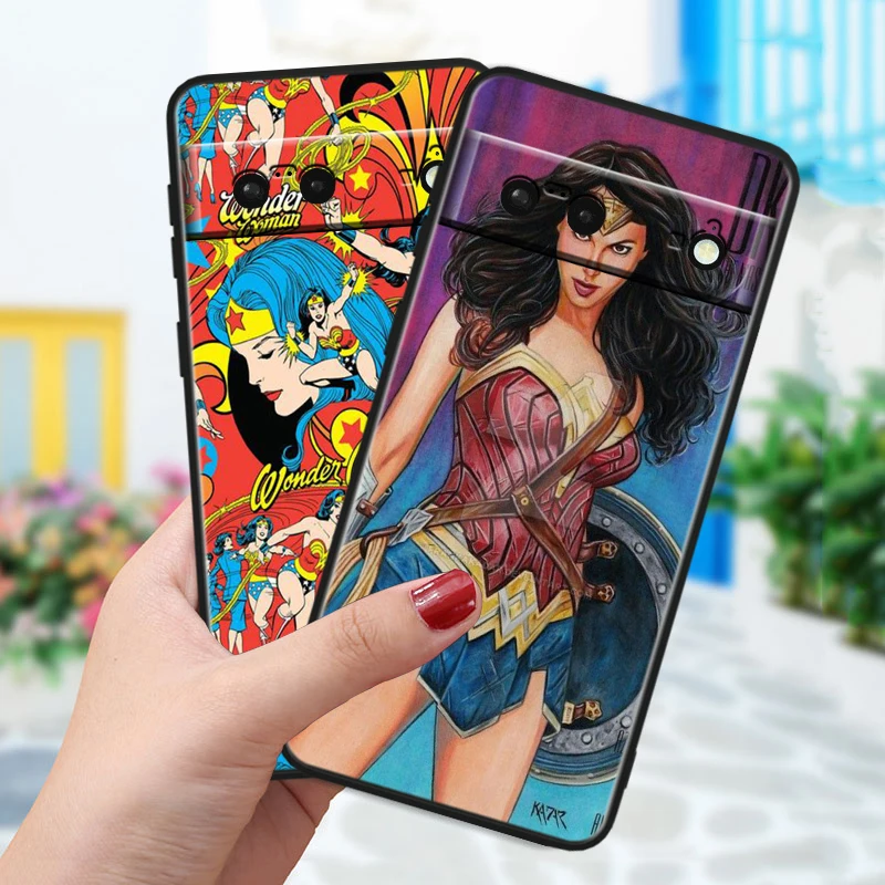 Wonder Cute Woman For Google Pixel 8 7A 6A 5A 5 4 4A XL Pro 5G Black Soft Shockproof Phone Case