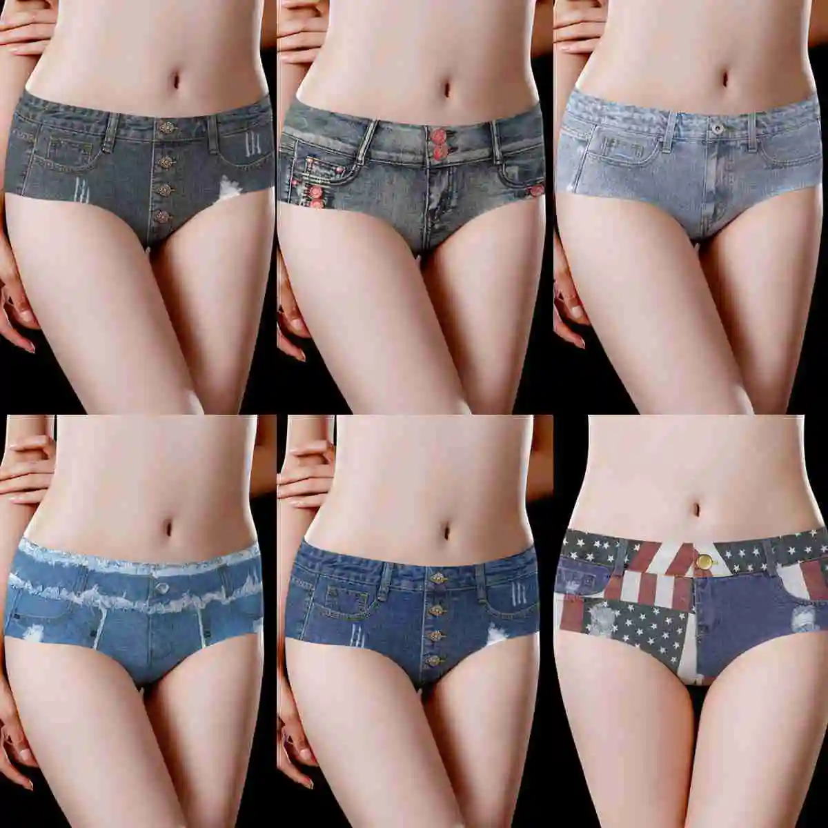 Cotton Fake Denim Print Panties Seamless Ice Silk Underwear Briefs Plus Size Sexy Lingerie Women